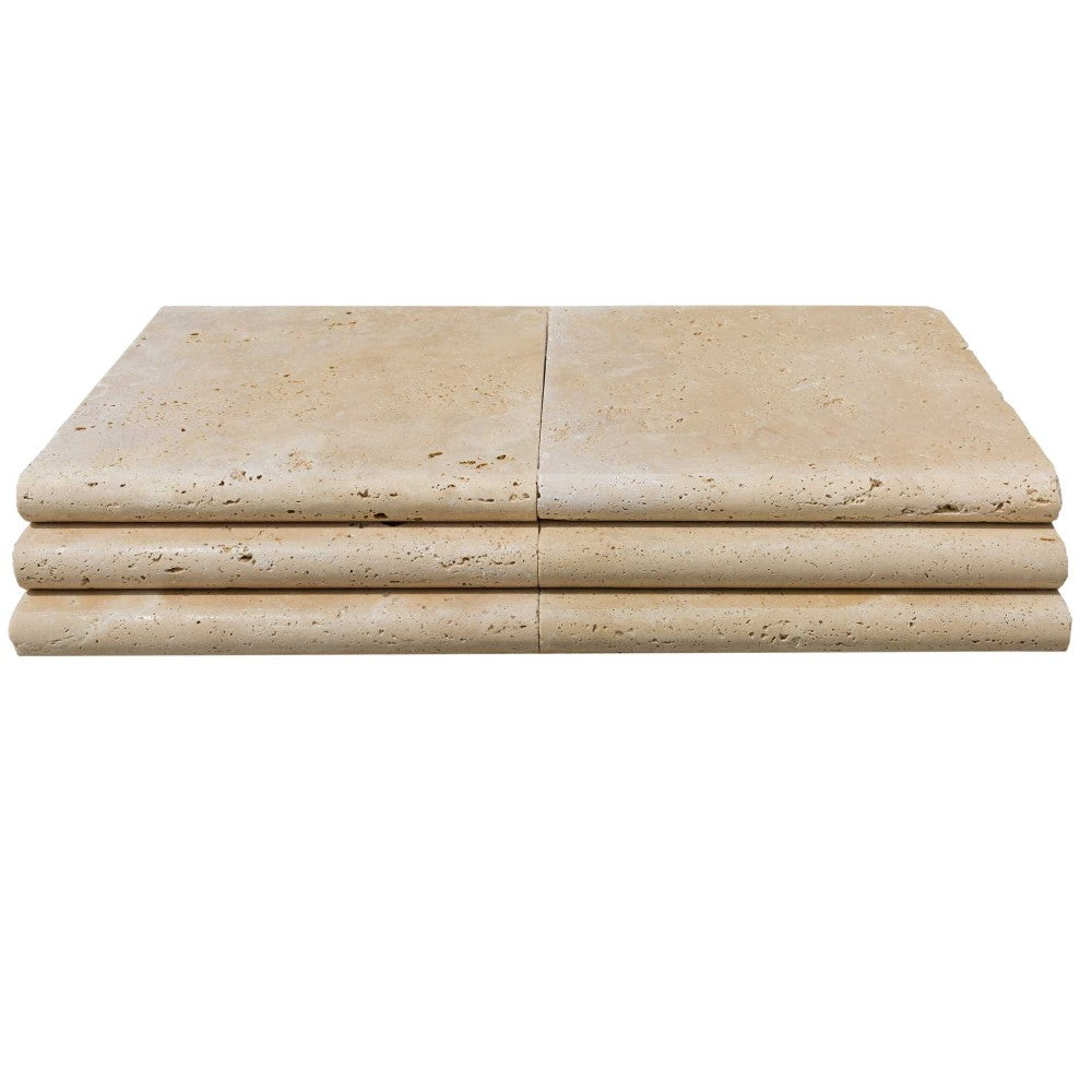 Travertine pool coping bullnosed paver tumbled size 12x12 SKU-20030003 product shot front view