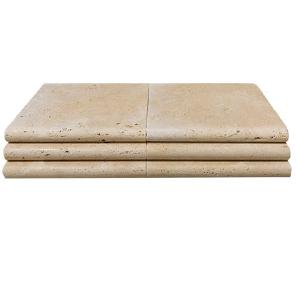 Travertine pool coping bullnosed paver tumbled size 12x12 SKU-20030003 product shot front view