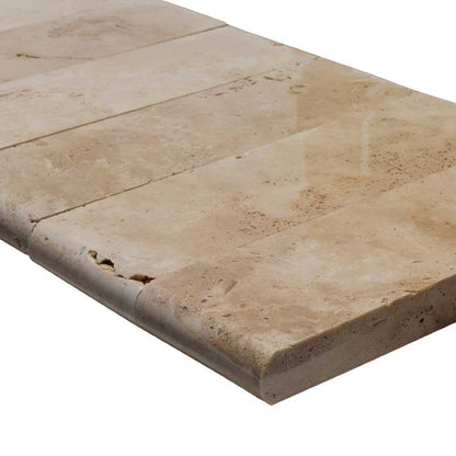 Travertine pool coping bullnosed paver tumbled size 6x12 SKU-20030002 product shot close up view