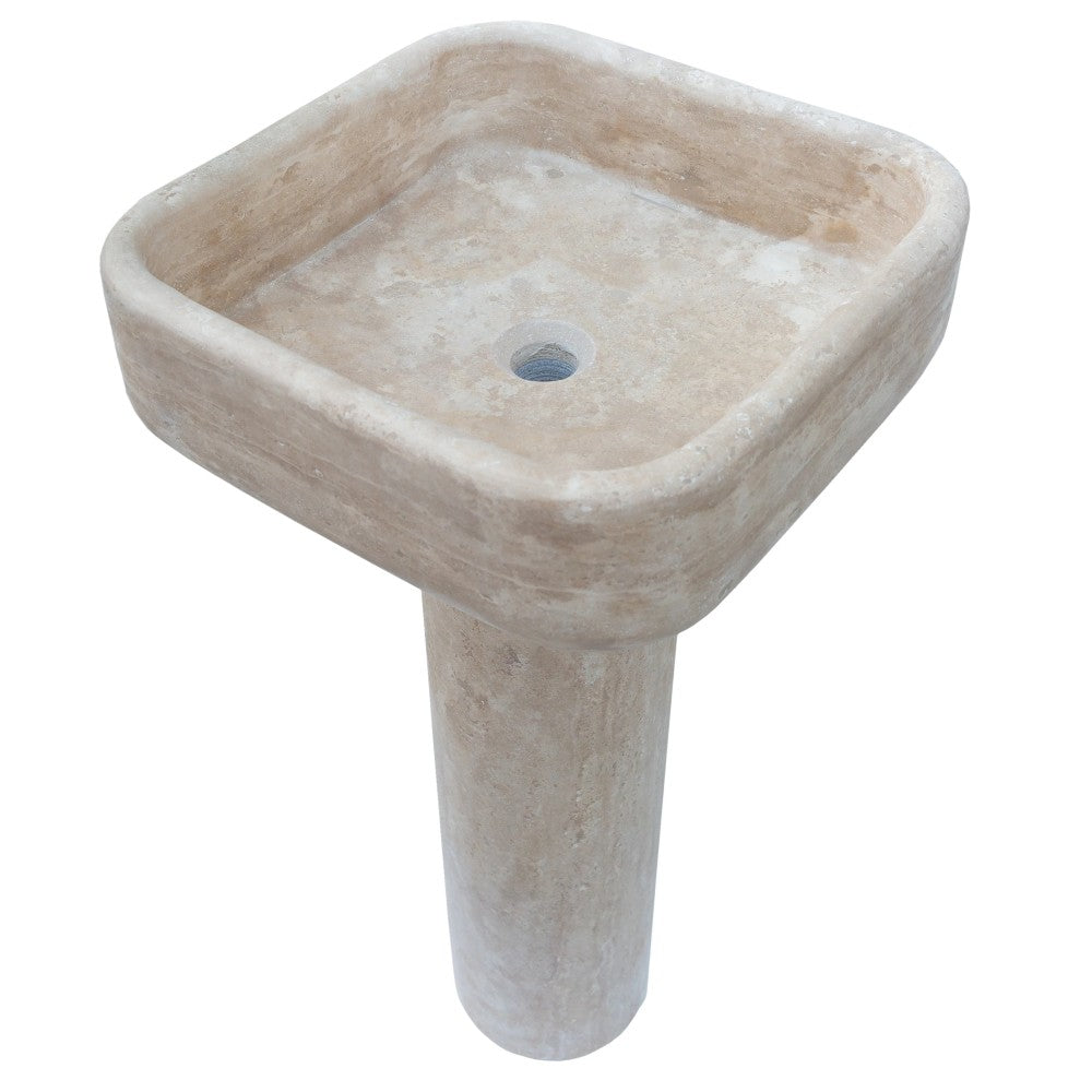 Troia Light Travertine Pedestal rectangular Sink W15 L16 H33.5 SKU-YEDSIM01 product shot angle view