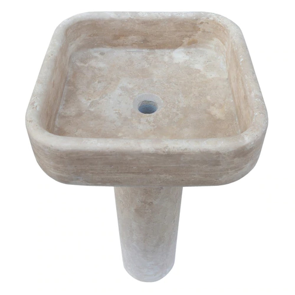 Troia Light Travertine Pedestal rectangular Sink W15 L16 H33.5 SKU-YEDSIM01 product shot angle view