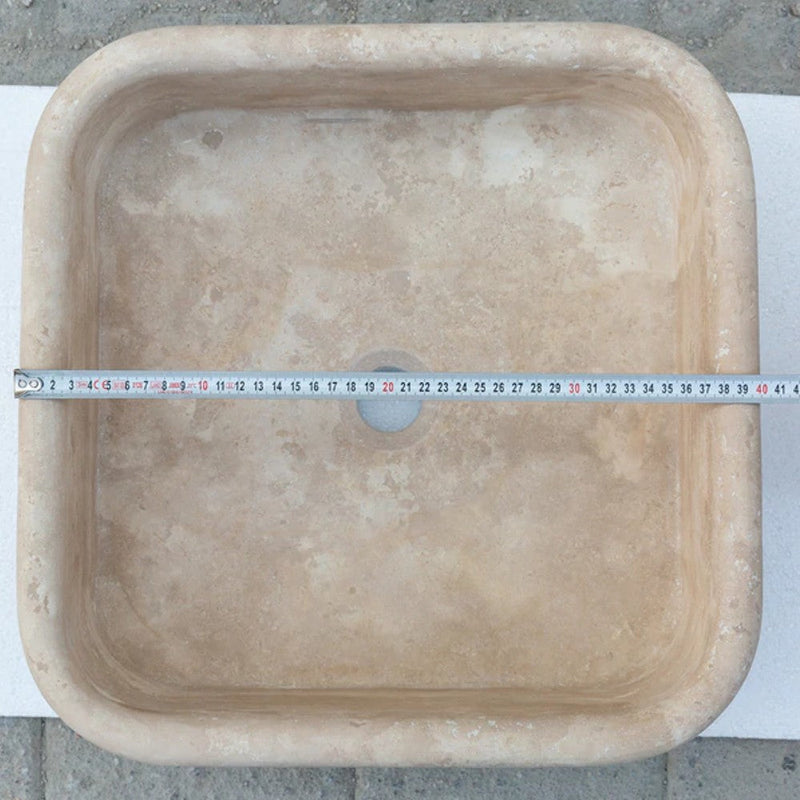 Troia Light Travertine Pedestal rectangular Sink W15 L16 H33.5 SKU-YEDSIM01 product shot top measure 