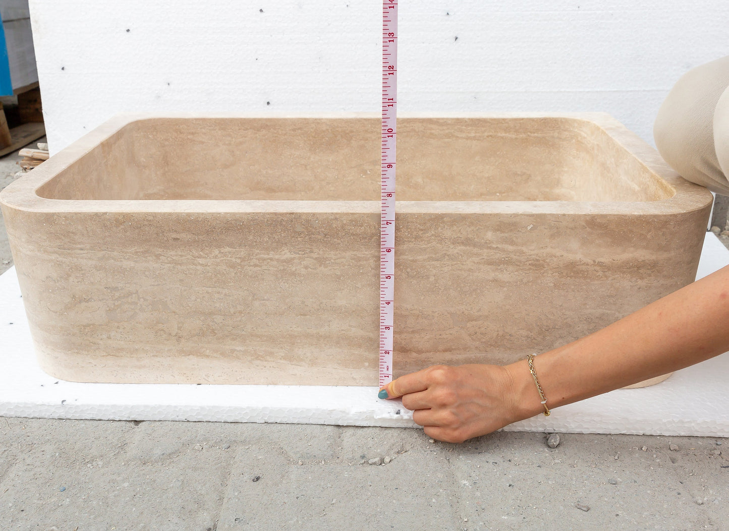 Troia Light Travertine Farmhouse Sink Honed and Filled (W)18" (L)27.5" (H)7"