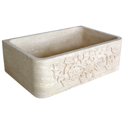 Troia light travertine natural stone farmhouse apron kitchen sink surface honed filled size  (W)18" (L)30" (H)10" (46cmx76cm) SKU-NTRSTC50 product shot