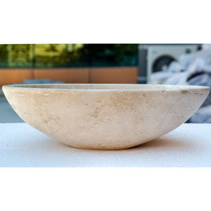 troia light beige travertine natural stone oval vessel sink surface honed filled size (W)16" (L)21" (H)6" (52cmx41cm)-SKU-NTRSTC06 product shot front view