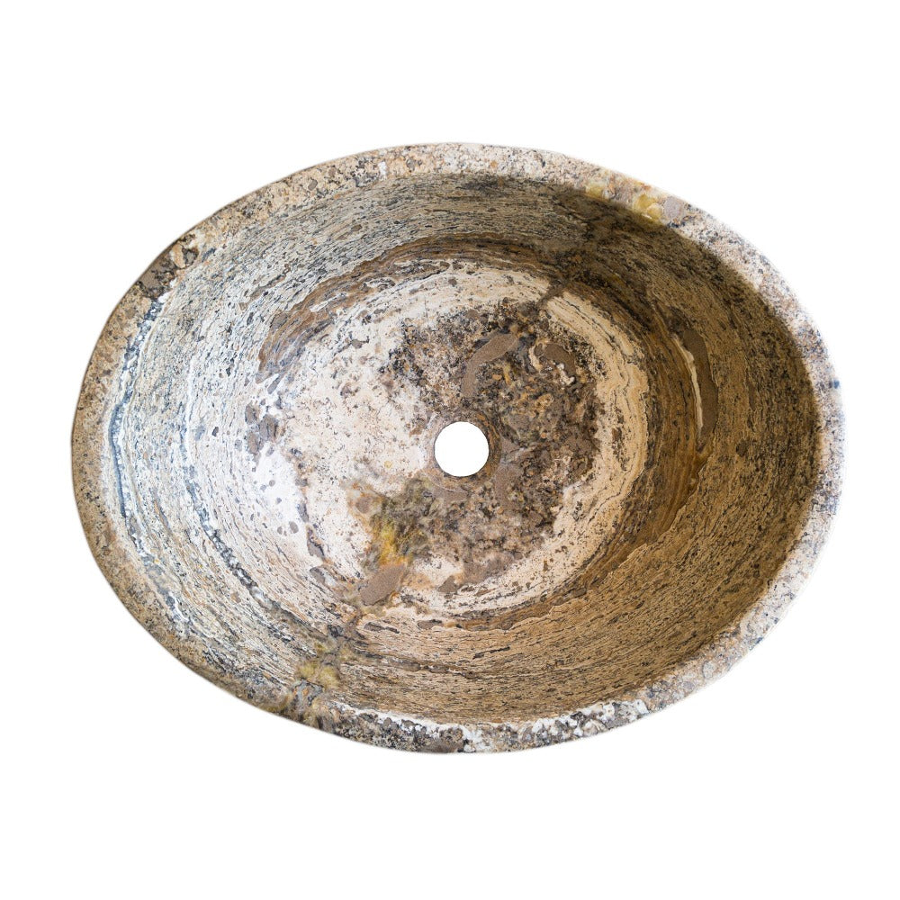 Valencia travertine oval sink SKU-EGESTN01 size (W)16" (L)21" (H)6" product shot top view