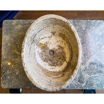 Valencia travertine oval sink SKU-EGESTN01 size (W)16" (L)21" (H)6" product shot top view