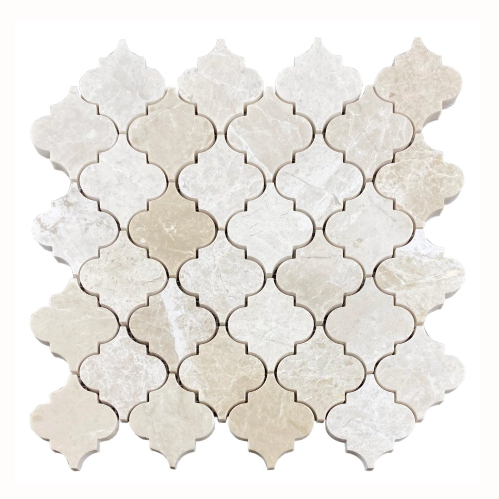 Vanilla Beige Marble Casablanca on 12" x 12" Mesh Mosaic Tile SKU-HSVBCMOSH on white background