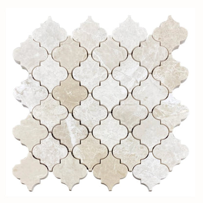 Vanilla Beige Marble Casablanca on 12" x 12" Mesh Mosaic Tile SKU-HSVBCMOSH on white background