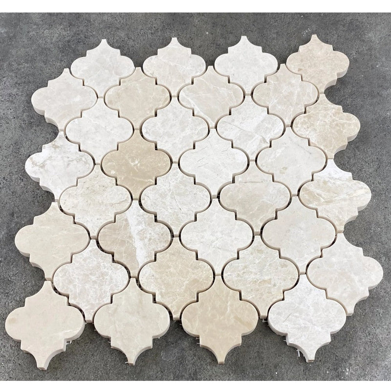 Vanilla Beige Marble Casablanca on 12" x 12" Mesh Mosaic Tile SKU-HSVBCMOSH top view