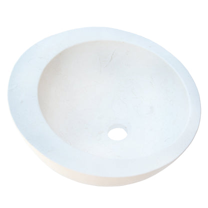 White limestone sloped rim circular vessel sink NTRSTC07 (D)16" (H1)8" (H2)6" angle view