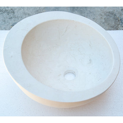 White limestone sloped rim circular vessel sink NRSTC07 D16 angle view