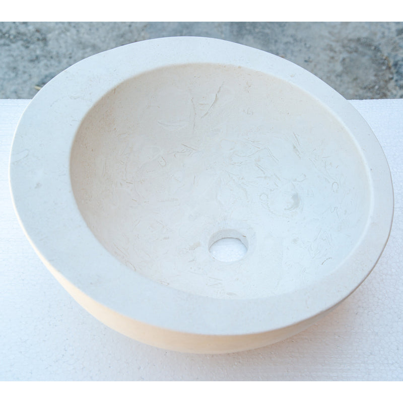 White limestone sloped rim circular vessel sink NRSTC07 D16 angle view