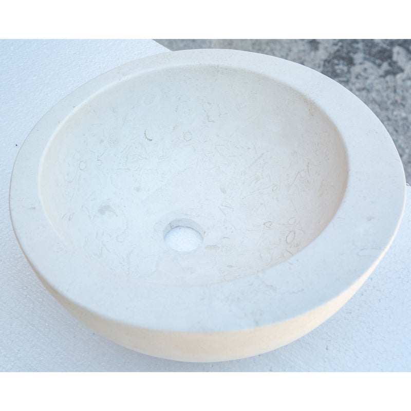 White limestone sloped rim circular vessel sink NTRSTC07 D16" angle view5