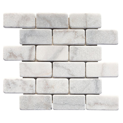 White Brick Marble 2" Hexagon on 12" x 12" Mesh Mosaic Tile