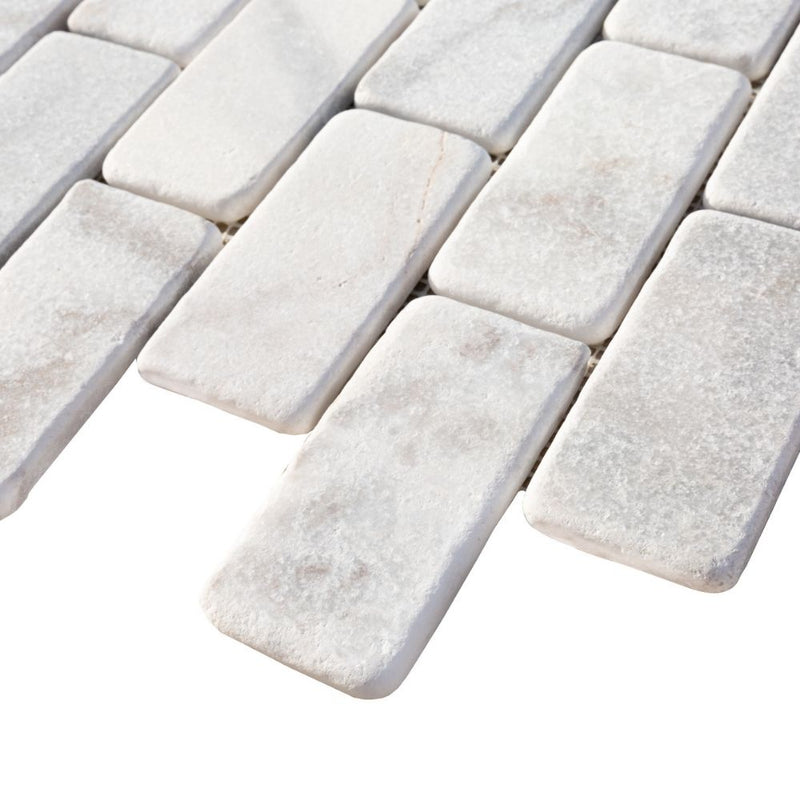 White Brick Marble 2" Hexagon on 12" x 12" Mesh Mosaic Tile