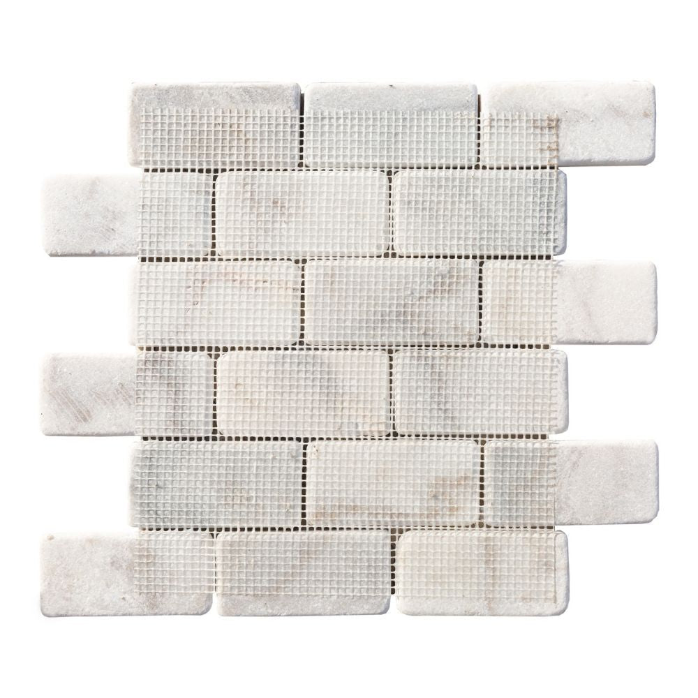 White Brick Marble 2" Hexagon on 12" x 12" Mesh Mosaic Tile