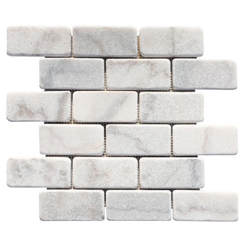 White Brick Marble 2" Hexagon on 12" x 12" Mesh Mosaic Tile