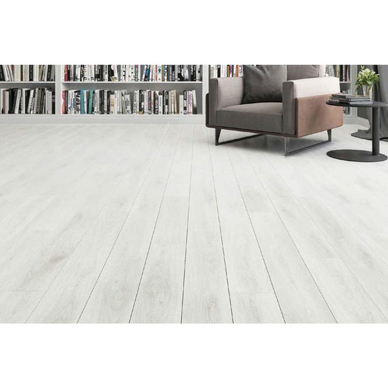 agt armonia napoli slim laminate flooring edge 4 sided V groove wood look size 6.25"x54" thickness 8mm SKU 991968 installed on library floor