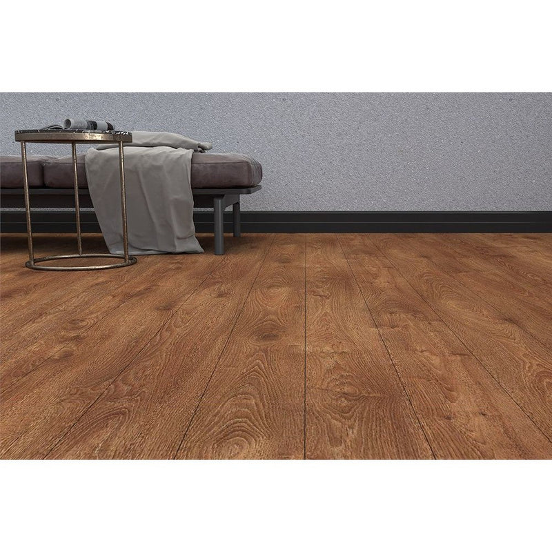 agt effect premium fuji laminate flooring edge detail 4-sided V-groove wood look thickness 12mm size 7.5"x47" SKU 164014 installed on living room floor