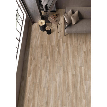 anka acacia beige matte rectified wood collection  SKU-165345 porcelain floor and wall tile installed on living room floor