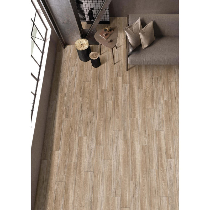 anka acacia beige matte rectified wood collection  SKU-165345 porcelain floor and wall tile installed on living room floor