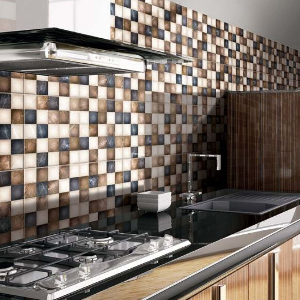 anka almira brown glossy wall porcelain tile SKU 165138 12"x24" (30cmx60cm) installed on kitchen backsplash