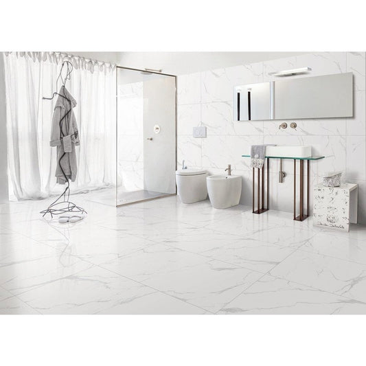 Anka classic carrara glossy unrectified porcelain wall and floor tile size 12"x24" application 