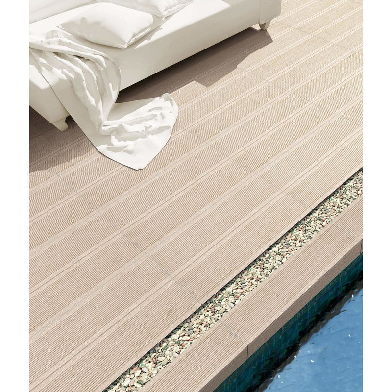 anka ephesus beige matte antislip unrectified porcelain wall and floor tile size 12"x24" application installed on pool deck