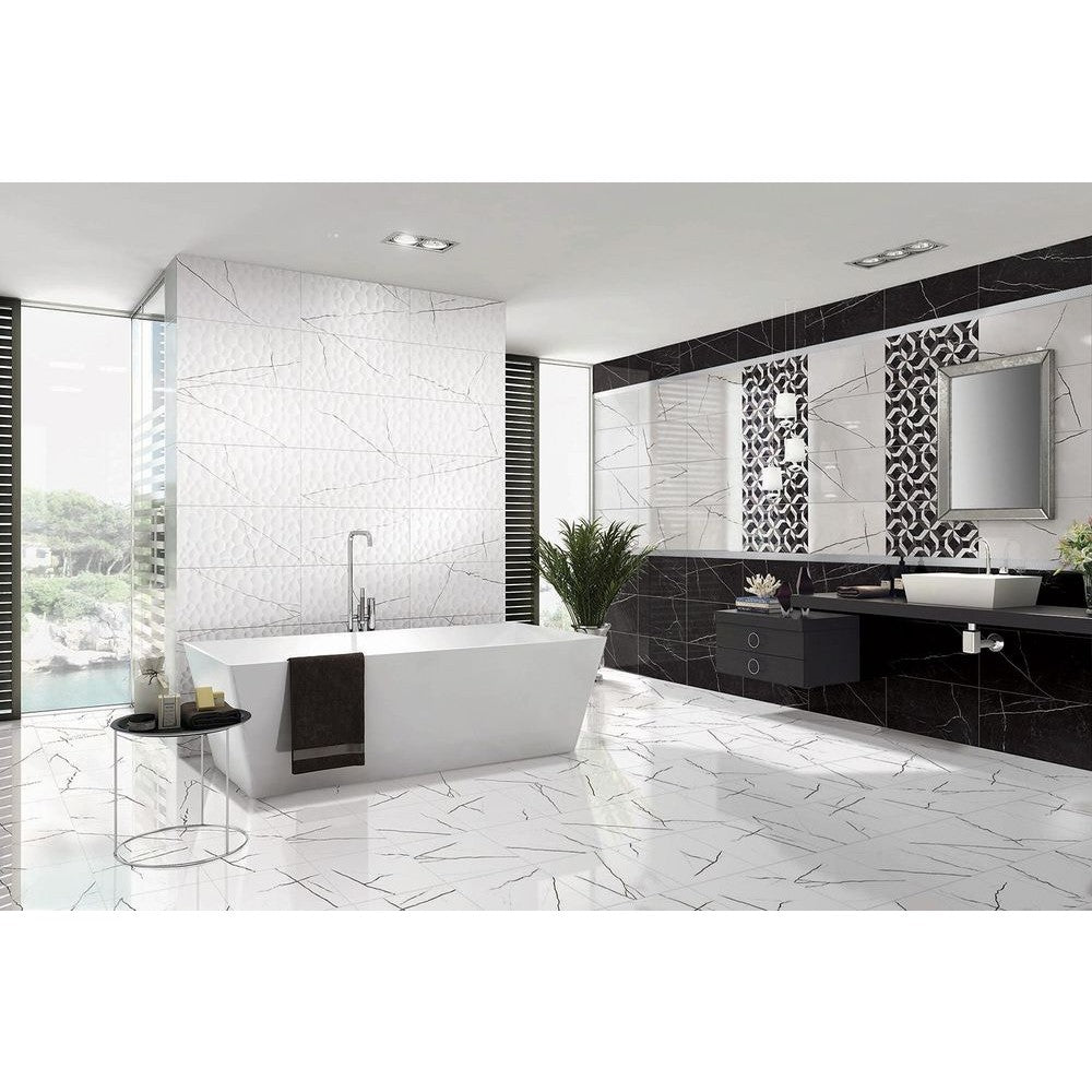 Anka Eva glossy porcelain wall tile 12"X24" installed on a modern bathroom wall