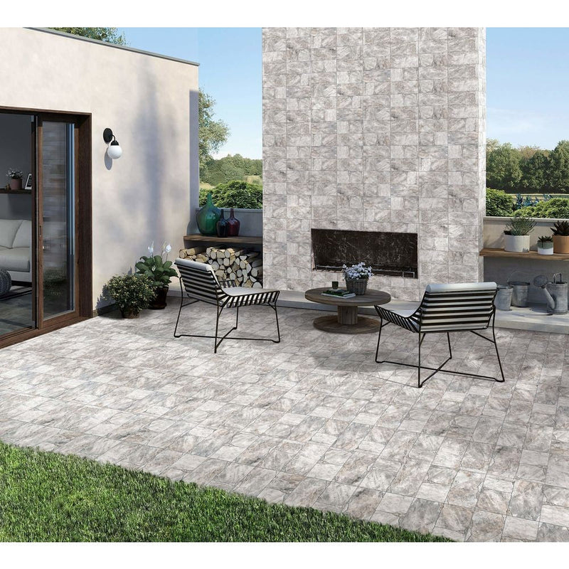 Anka kaya grey matte anti slip porcelain wall and floor tile size 12"x24" installed on patio and around fireplace