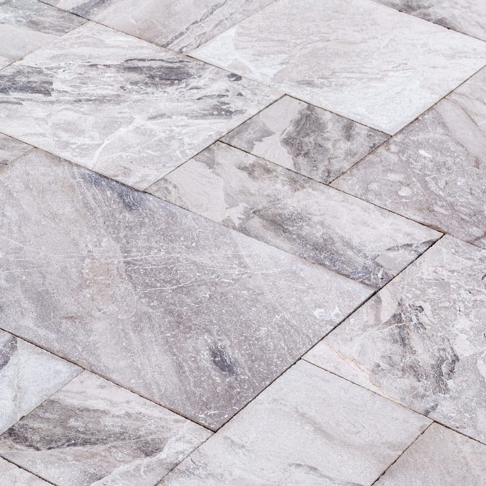 Atlantic Grey Marble Tiles Antique Pattern Sand-Blasted Brushed SKU-KRTAGMAPSBB close view