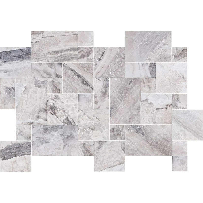 Atlantic Grey Marble Tiles Antique Pattern Sand-Blasted Brushed SKU-KRTAGMAPSBB top multi top view