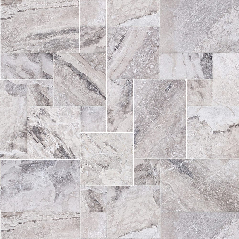 Atlantic Grey Marble Tiles Antique Pattern Sand-Blasted Brushed SKU-KRTAGMAPSBB top multi top view 