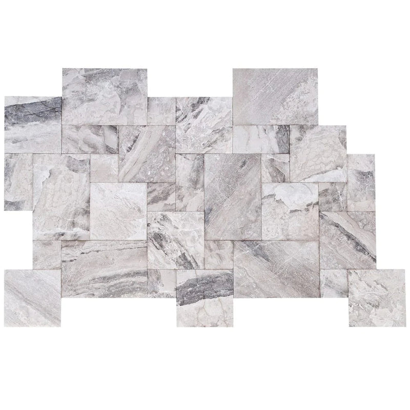Atlantic Grey Marble Tiles Antique Pattern Sand-Blasted Brushed SKU-KRTAGMAPSBB top multi top view 