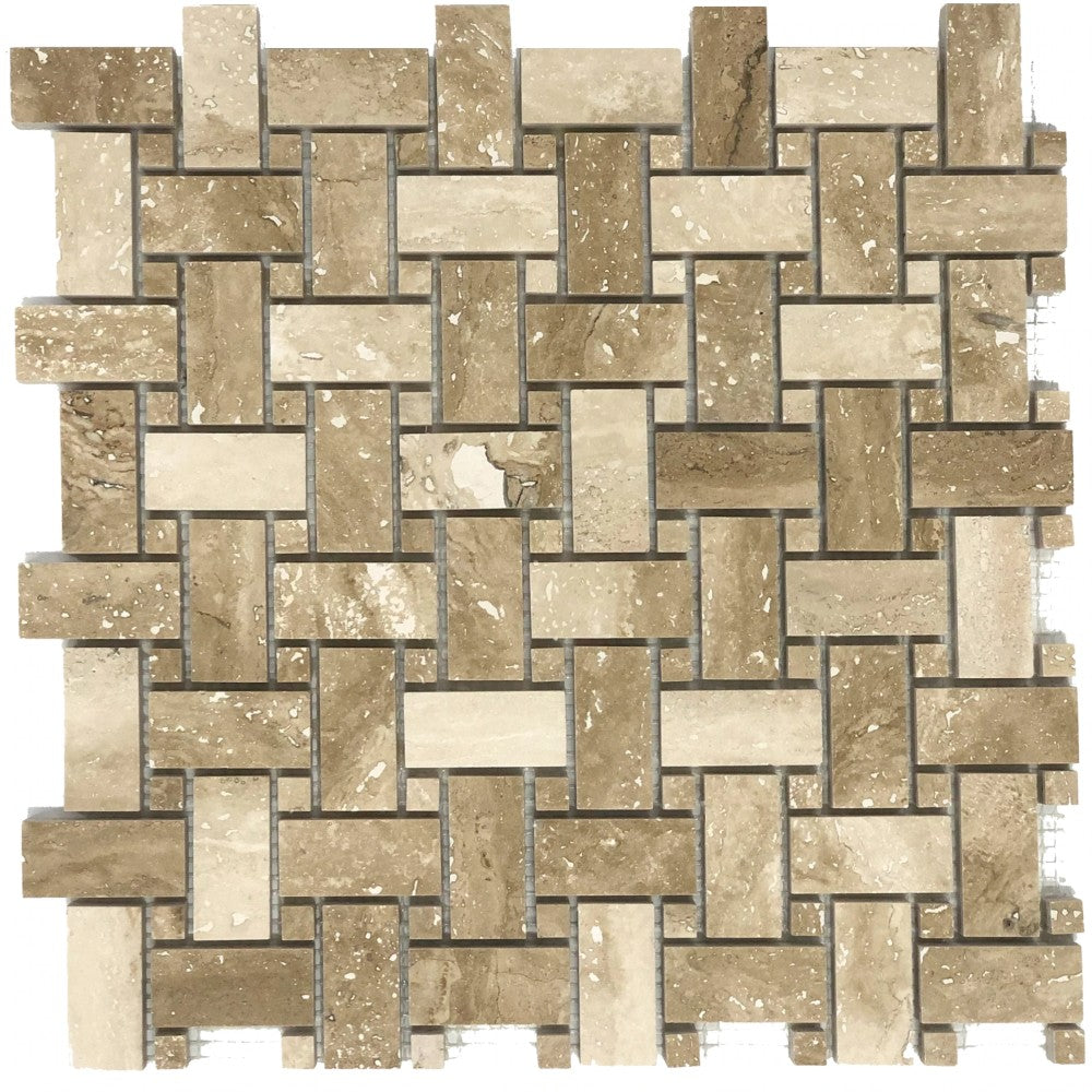 Basketweave pattern patara travertine mosaic on 12x12 mesh SKU-HSPATBWMOSHF Product shot on white background