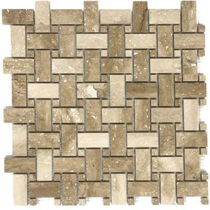 Basketweave pattern patara travertine mosaic on 12x12 mesh SKU-HSPATBWMOSHF Product shot on white background