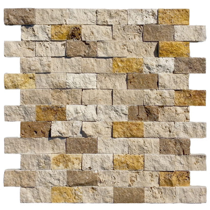 Travertine Beige Gold Noce Mixed Split Face Mosaic Tile