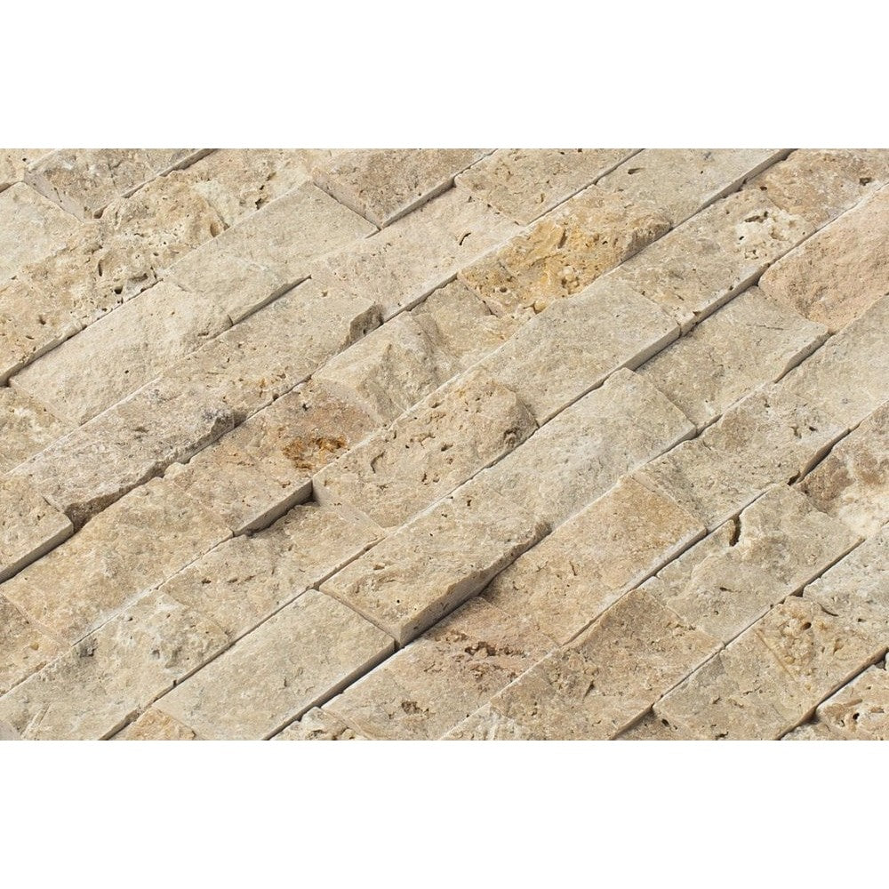 beige rustic splitface travertine mosaics 1x2 SKU 20012363 close view