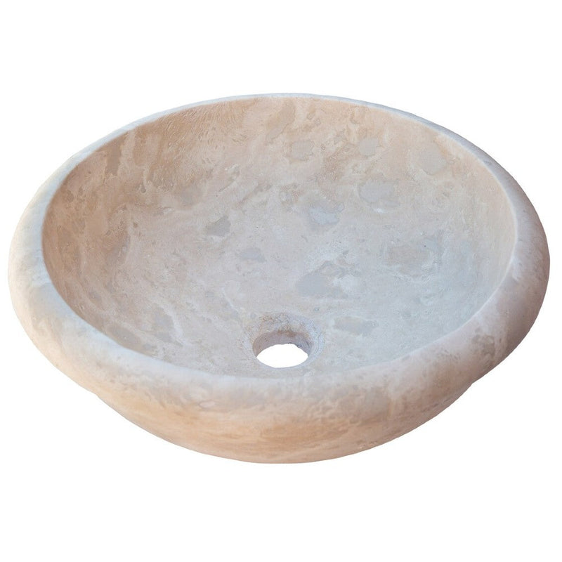 Beige travertine round drop-in sink NTRSTC03 D16 H6 angle view