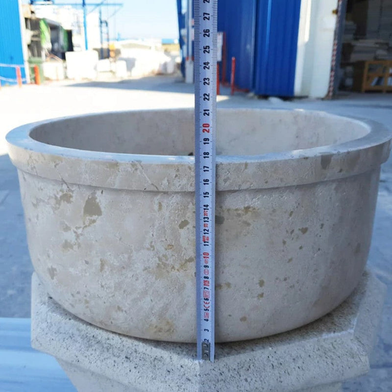 Natural Stone Beige Travertine Self-Rimming Drop-in Vessel Sink Polished (D)16" (H)6.5"