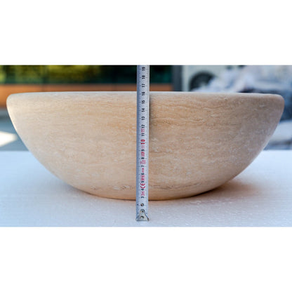 beige travertine vessel sink NTRSTC09 D16 H6 height measure view