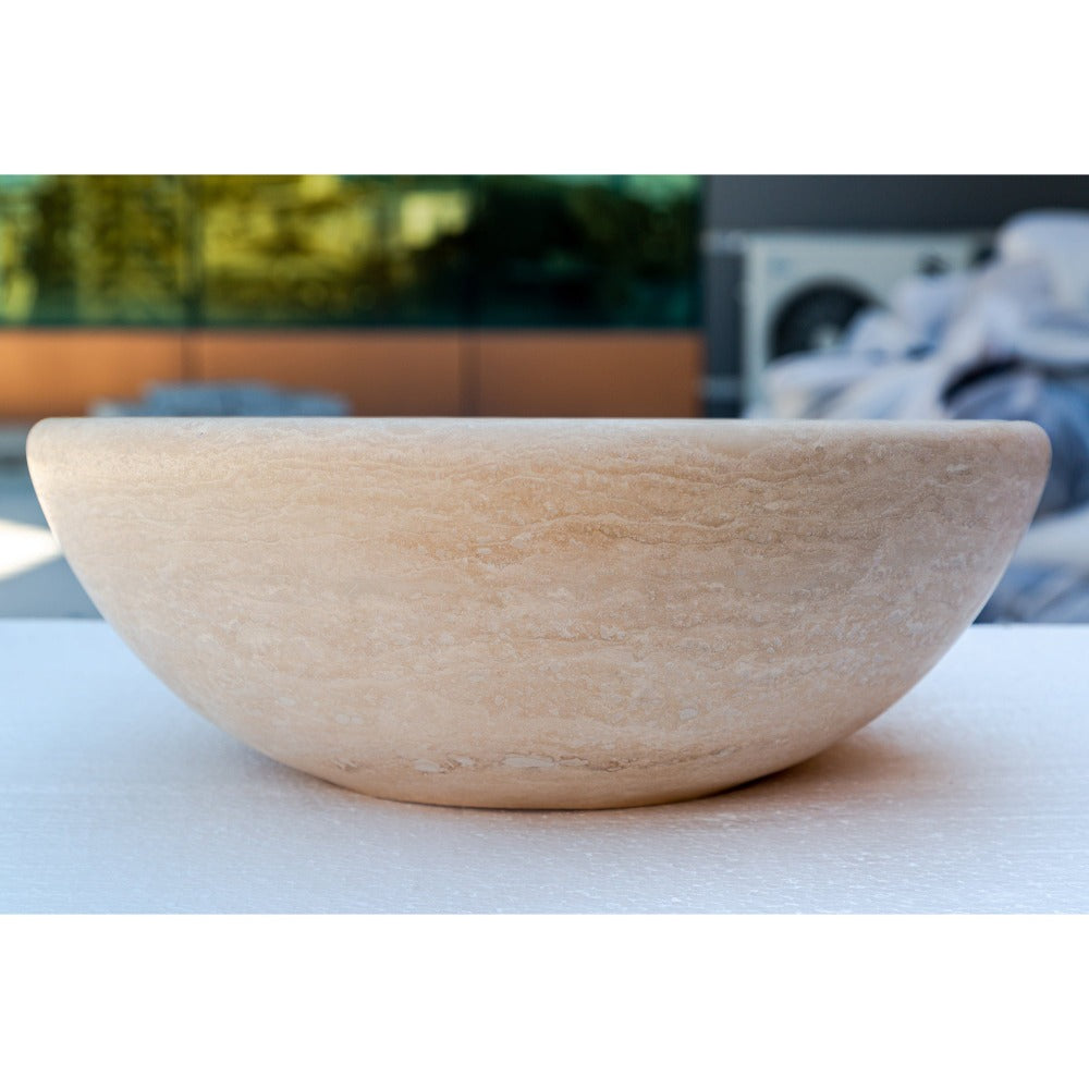 beige travertine vessel sink NTRSTC09 D16 H6 side view product shot