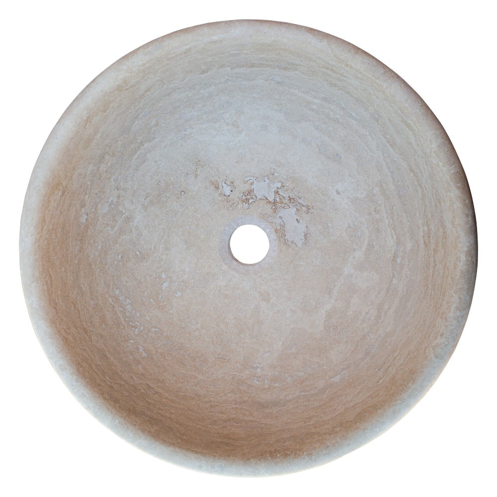 beige travertine vessel sink NTRSTC09 D16 H6 top view product shot