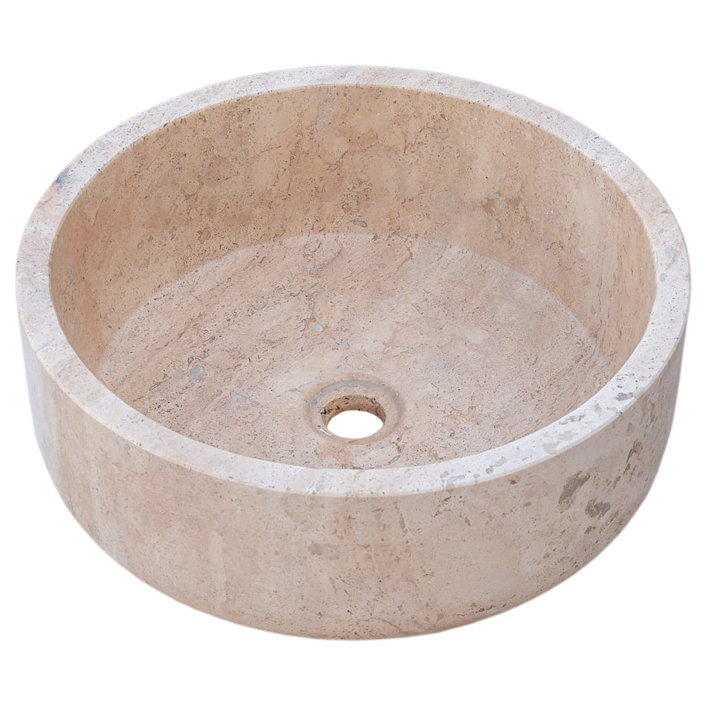 beige travertine vessel sink size (D)16" (H)6" SKU TMS02 side view