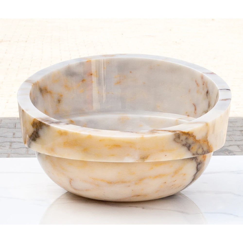 bianco giallo marble Vessel Sink polished size D16 H9 SKU EGEBGVSP165 side view