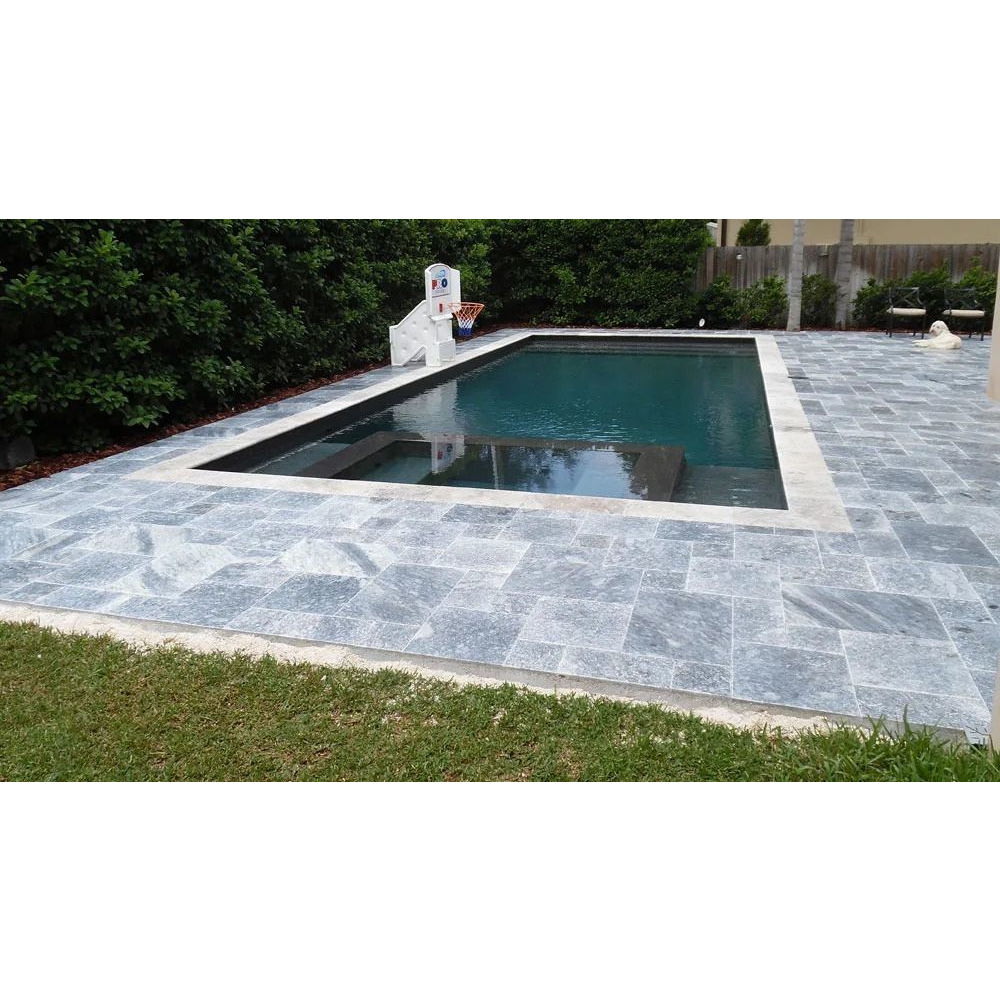 Bluestone Versailles Pattern Marble Pavers SKU-40040106P installed around pool