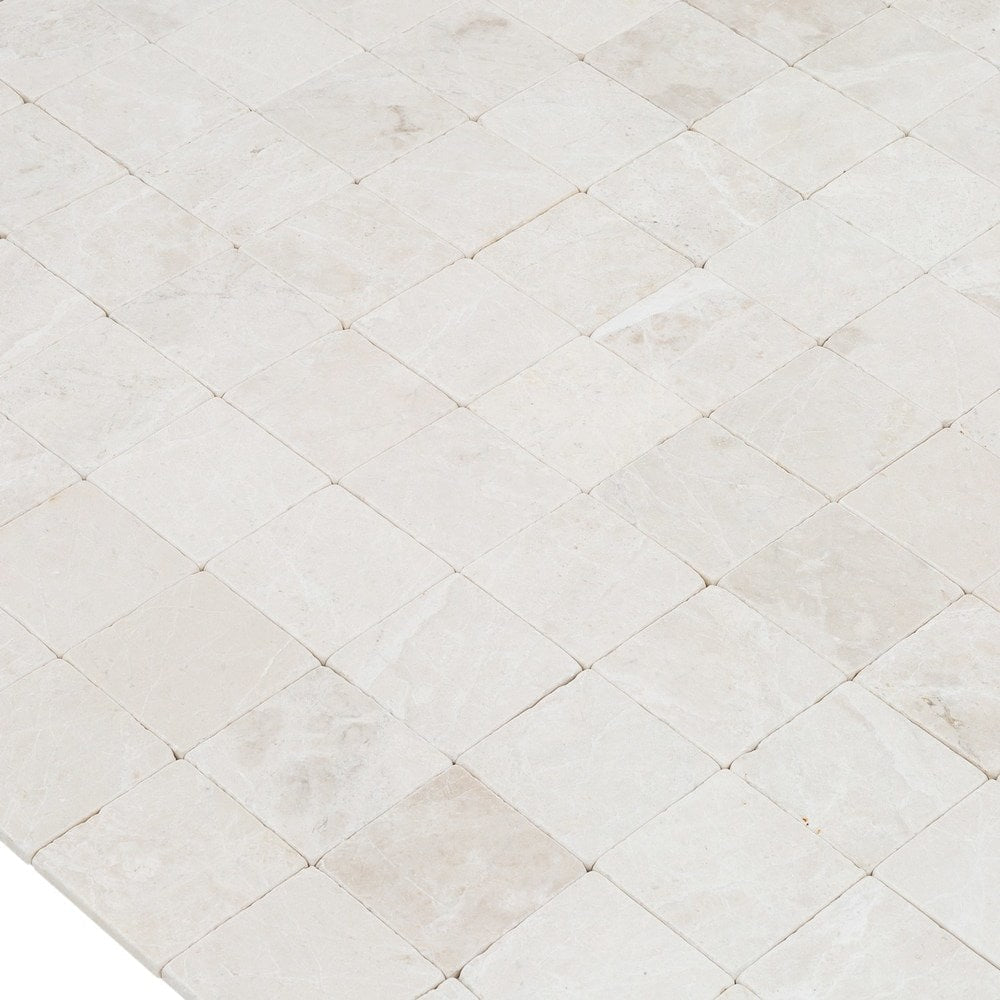 botticino cream super light marble tiles tumbled 4x4 SKU 20012413 product shot close up view