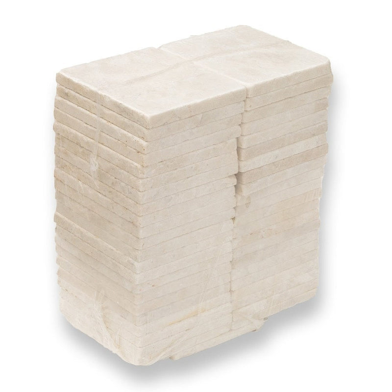 botticino cream super light marble tiles tumbled 6x6 SKU 20012414 product shot stacked up view