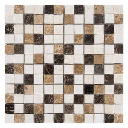 botticino emperador light dark polished marble mosaics 1x1 SKU-20012353 top mesh view